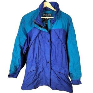 Pacific Trail Womens Windbreaker Blue Large Zip Hood Pockets Nylon Jacket VTG